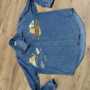 Airfield women's shirt embellished button up oversized XL